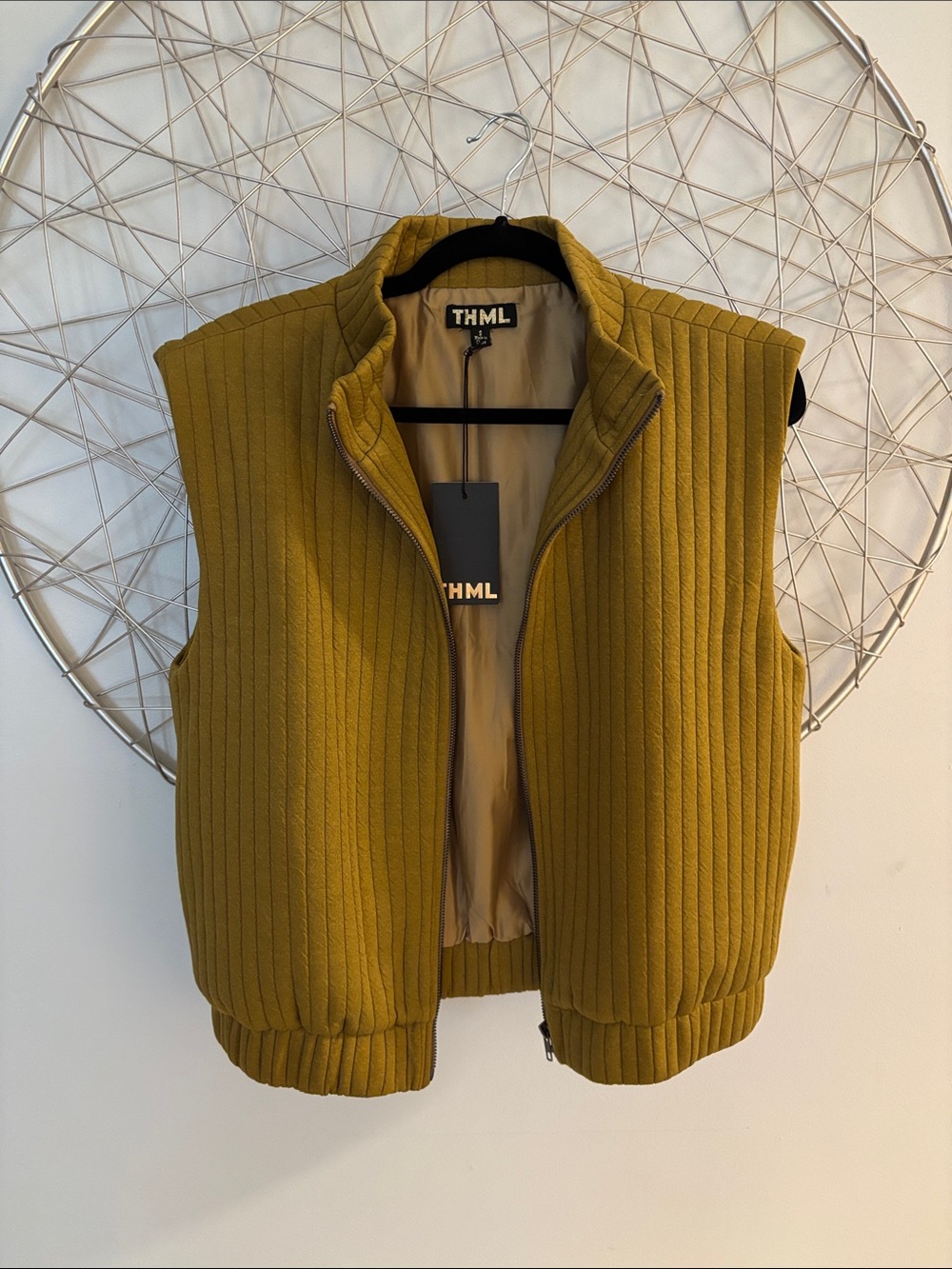 THML Ribbed Quilted Vest in Mustard Green